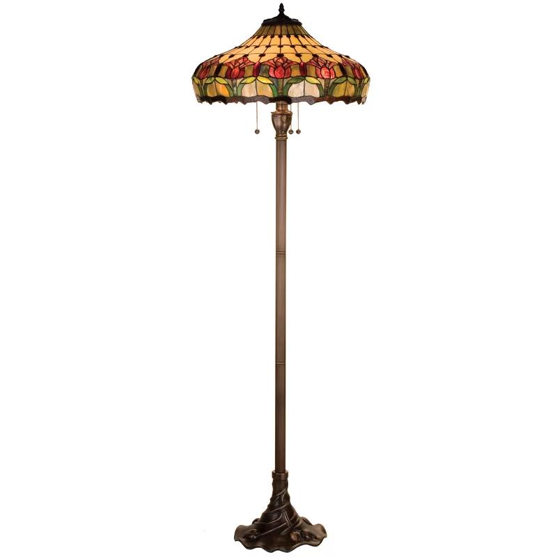 Colonial Tulip 3-Light Stained Glass Floor Lamp with Bronze Finish