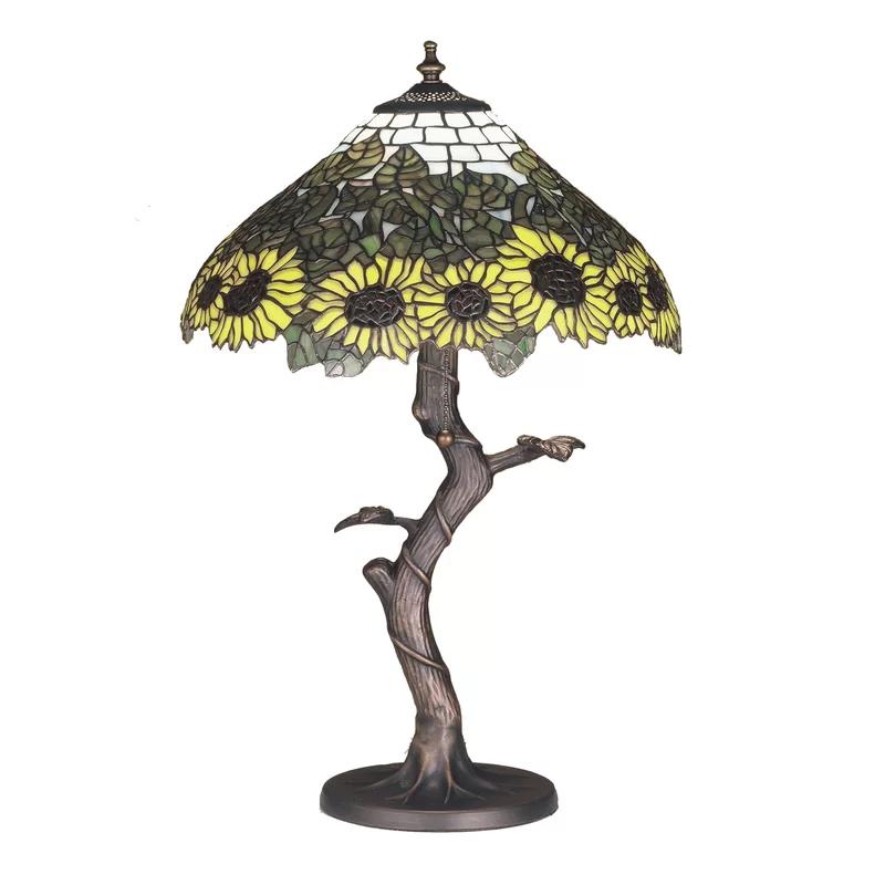 Meyda 23.5" Tiffany Sunflower Dome Table Lamp in Mahogany Bronze