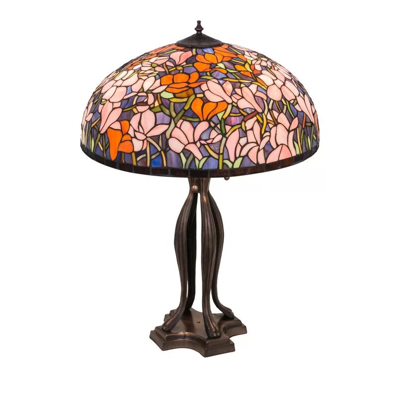 Magnolia Blossom 3-Light Tiffany Table Lamp in Mahogany Bronze