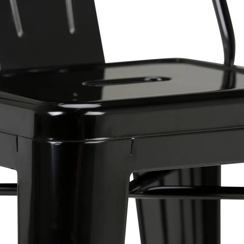 Simpli Home Rayne Metal Industrial Stool with Curved Back, Cross-Brace, and Footrest