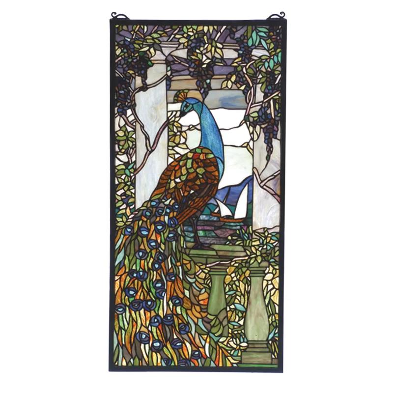 Victorian Teal & Emerald 30" Peacock Wisteria Stained Glass