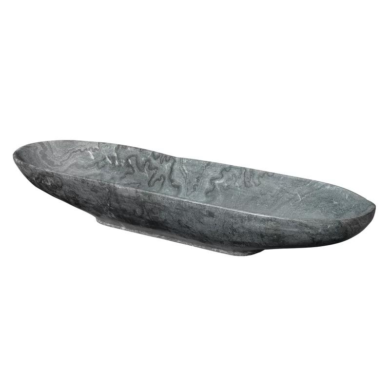 Handcrafted 26'' Long Gray Marble Decorative Bowl