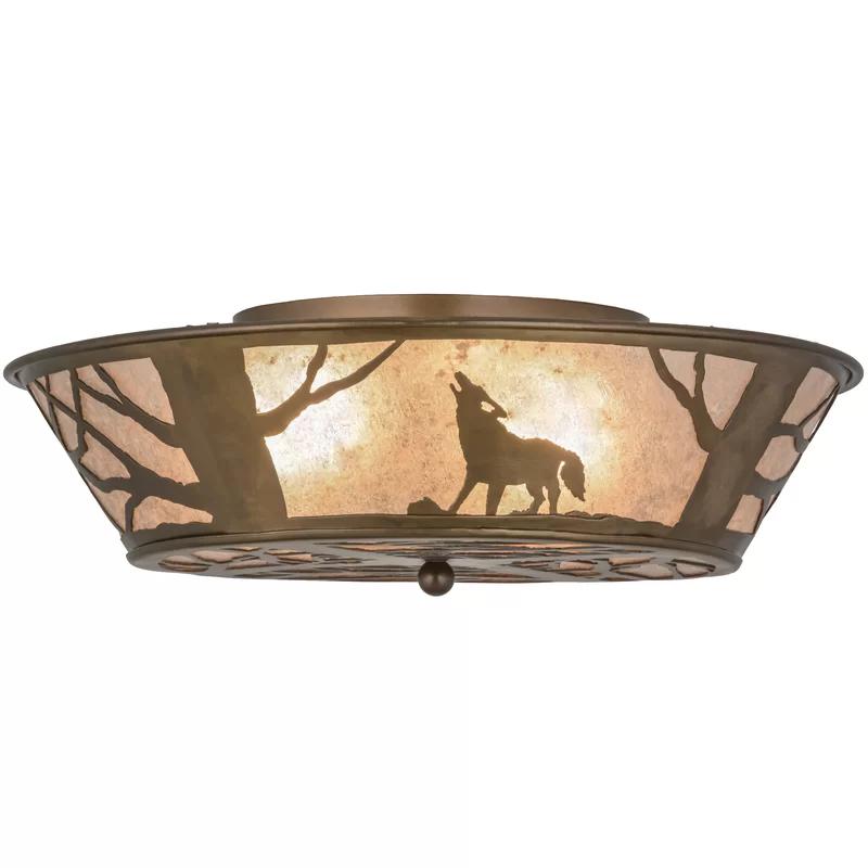 Antique Copper 4-Light LED Flush Mount with Silver Mica Shade