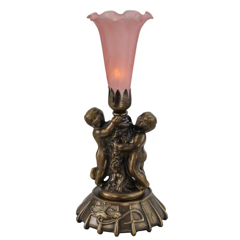 Elegant Cherub Pond Lily 12" Stained Glass Pink Mini Lamp