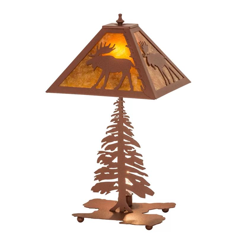 Tall Rustic Moose 21.5" Table Lamp with Amber Mica Shade