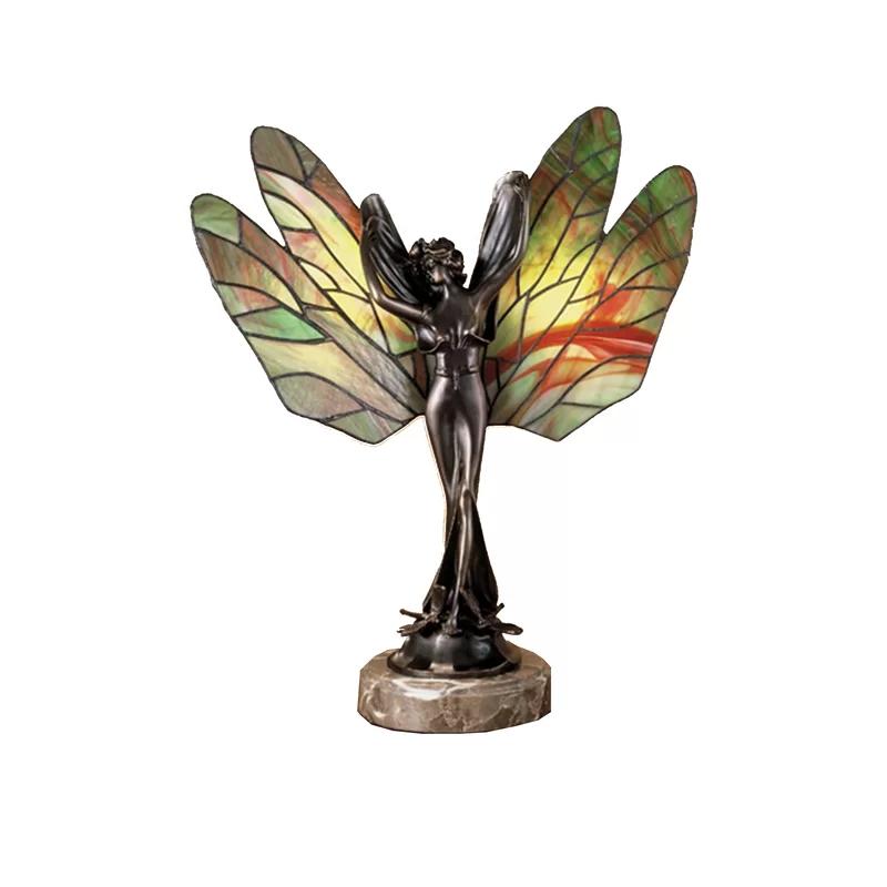 Mahogany Bronze Stained Glass Dragonfly Table Lamp