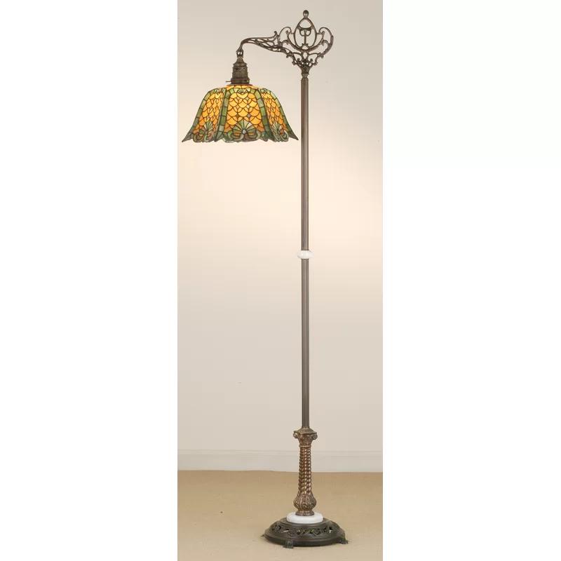 European Inspired Honey Amber Stained Glass & Bronze Floor Lamp