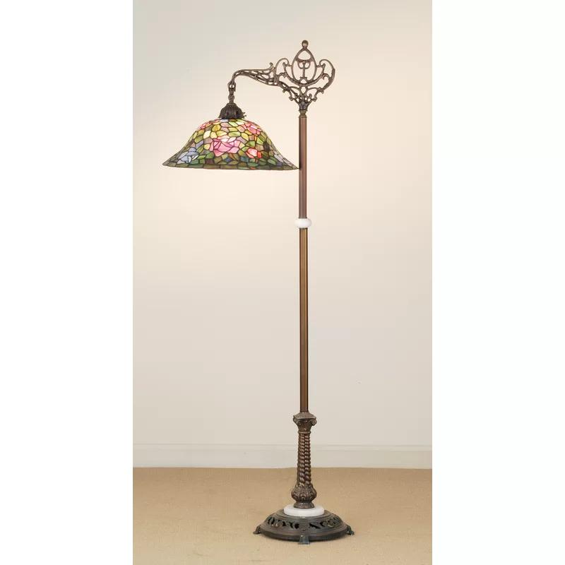 Petal Pink and Plum Passion 1-Light Stained Glass Floor Lamp with Bronze Base