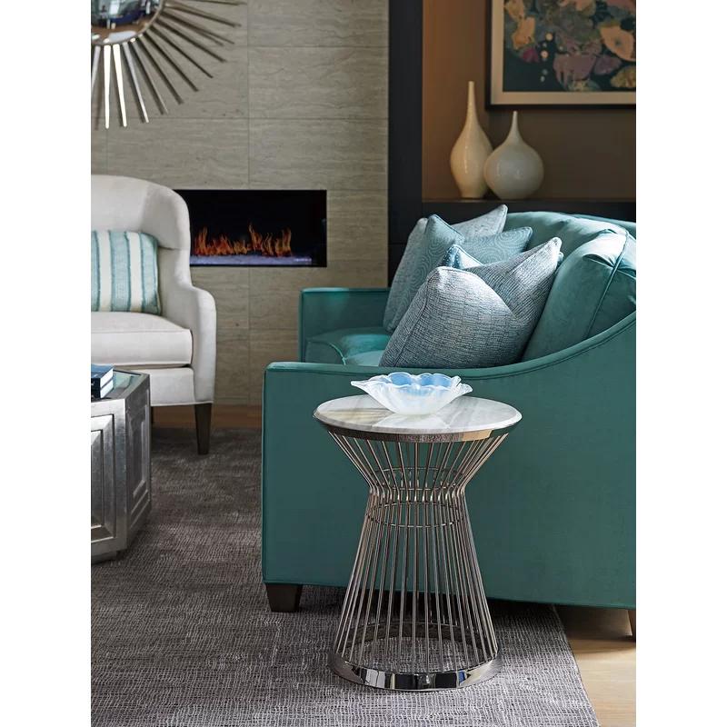 Contemporary 18" Round Silver Stone and Metal Accent Table