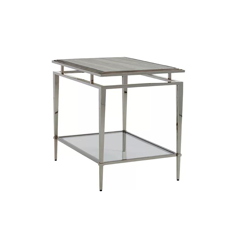 Ariana Contemporary Silver Marble & Stainless Steel End Table