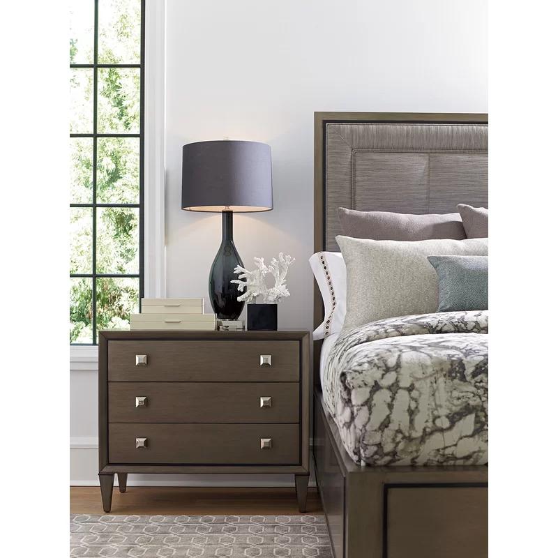 Transitional Gray-Brown 3-Drawer Nightstand with Brushed Glaze