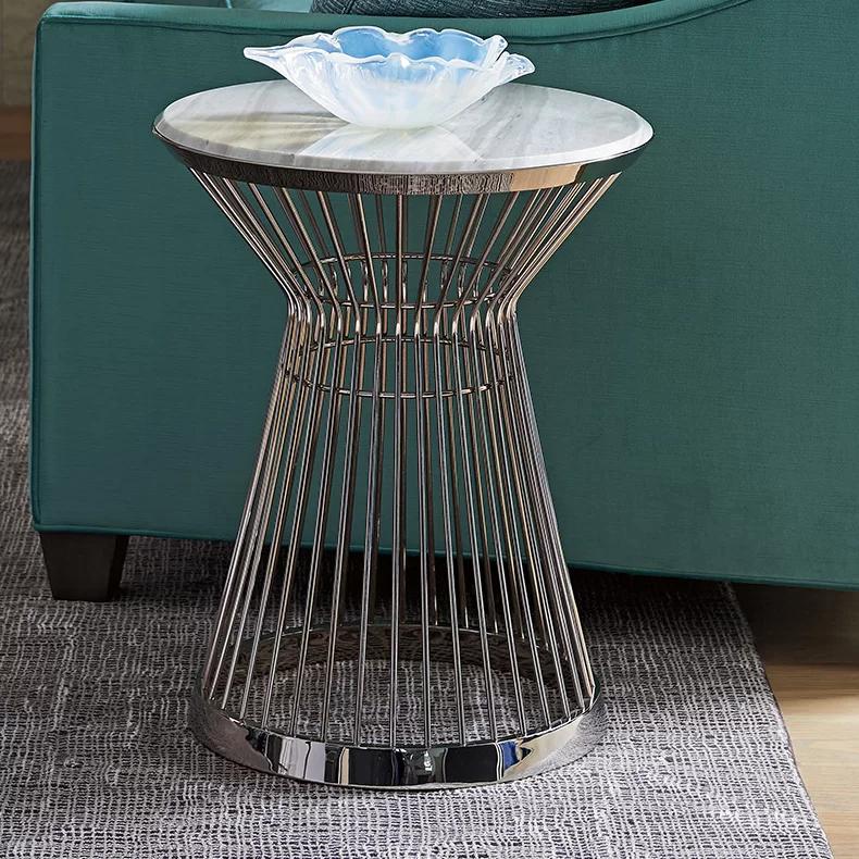 Contemporary 18" Round Silver Stone and Metal Accent Table