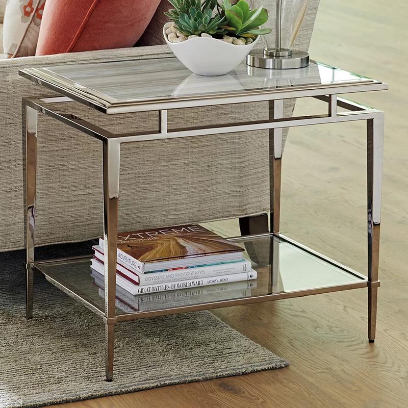 Ariana Contemporary Silver Marble & Stainless Steel End Table