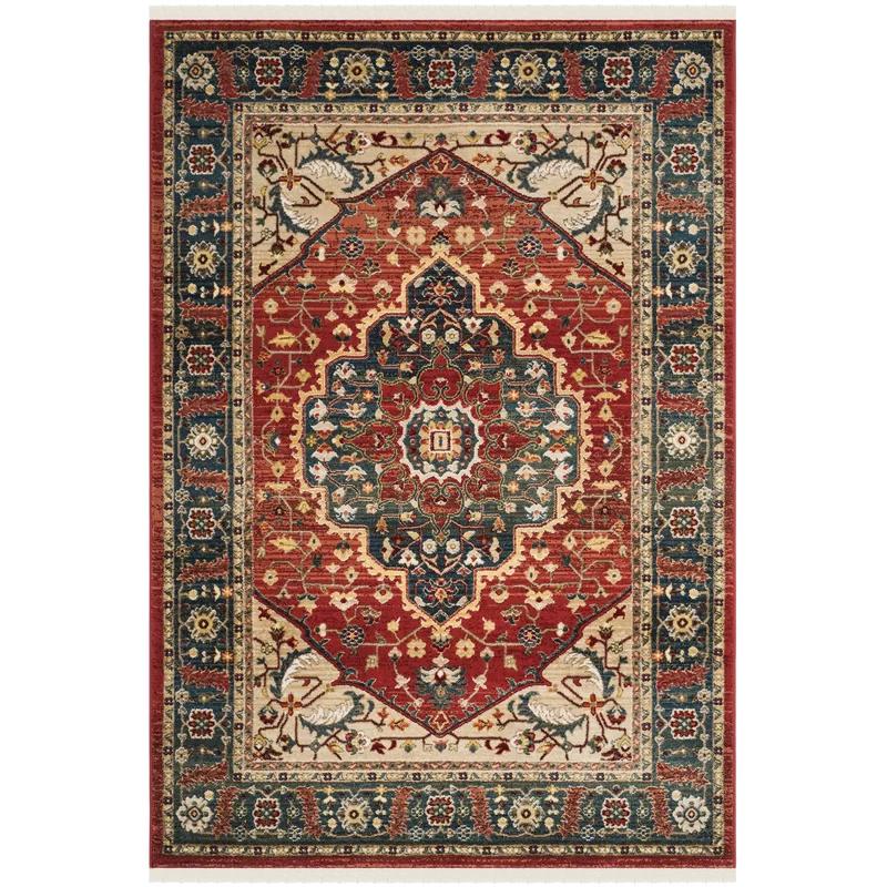 Regal Medallion 9' x 12' Red and Navy Synthetic Area Rug