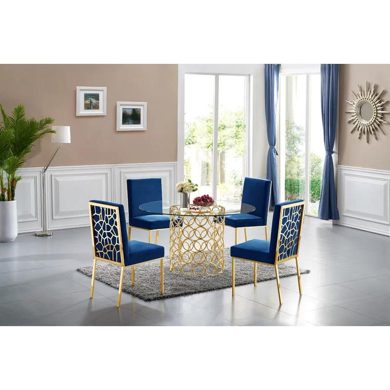 Opal Navy Blue Velvet & Gold Metal Dining Chair