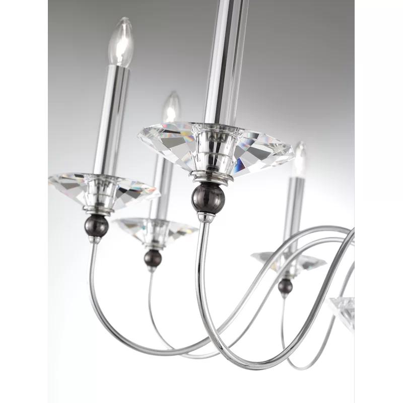 Elegant Optic Clear Crystal 9-Light Polished Silver Chandelier