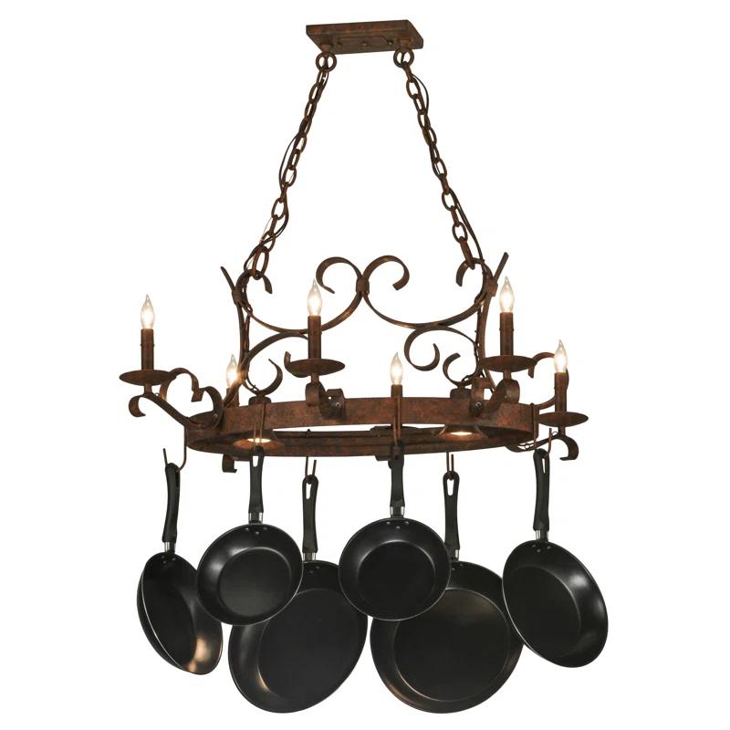 Meyda Lighting Handforged Oval Metal Handcrafted Round Chandelier Pot Rack