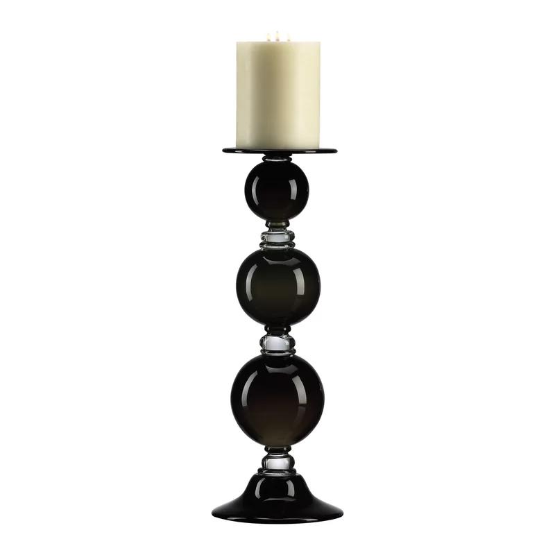 Elegant Transitional Black Glass Candlestick, 21" Height