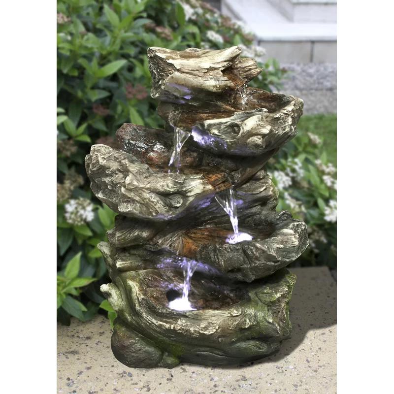 Rustic Log Cascade 12" Indoor/Outdoor LED Waterfall Fountain