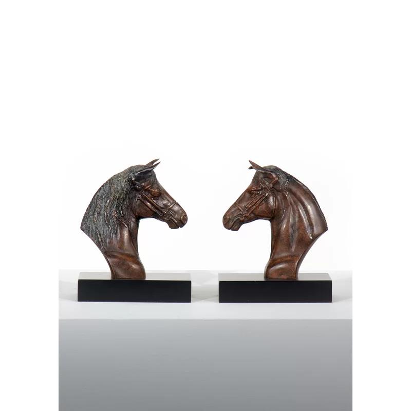 Equestrian Chic Resin and Wood Horse Bookends, 9 in