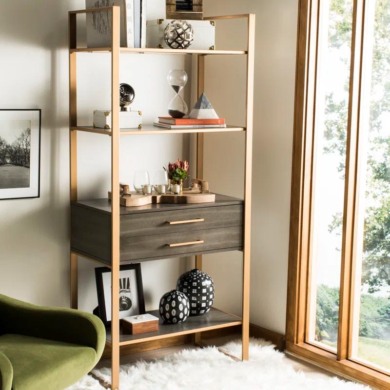Skylar 4 Tier 1 Drawer Etagere - Gold / Grey - Safavieh