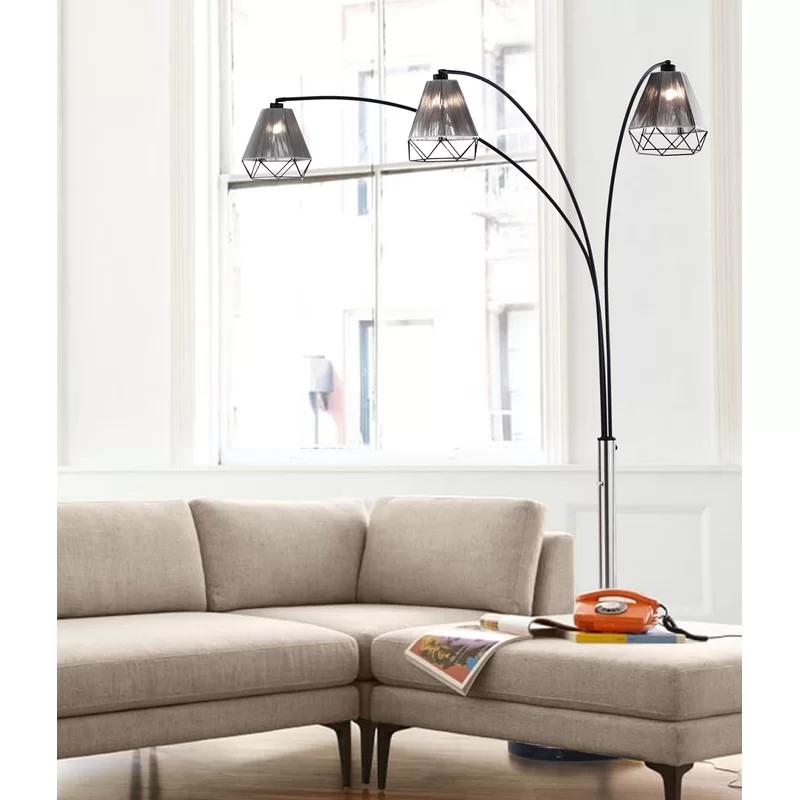 Polygon 88" Black and Brushed Nickel Multi-Head Arc Floor Lamp