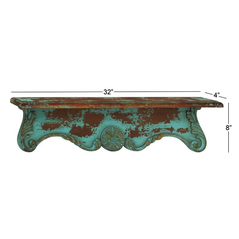 Ophelia & Co. Wood 1 Shelf Scroll Blue Wall Shelf