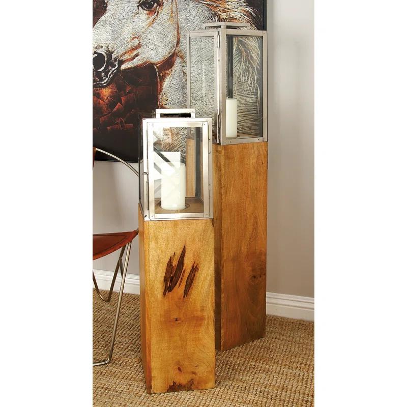 Loon Peak® Mango Wood Handmade Decorative Indoor Outdoor Brown Candle Lantern