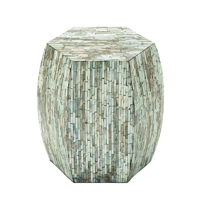 Wrought Studio™ Alissa Mother of Pearl Shell Handmade Shell Mosaic Hexagon Side End Gray Accent Table with Brown Accents