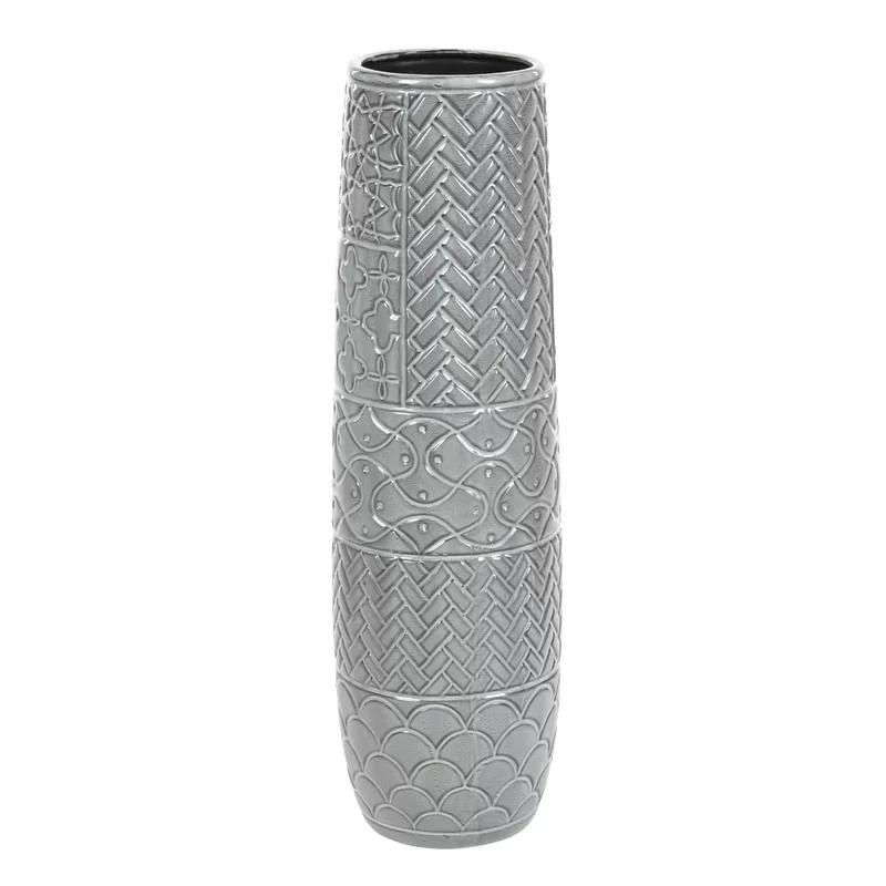 Elegant 30" Metallic Gray Ceramic Floor Vase with Modern Textures