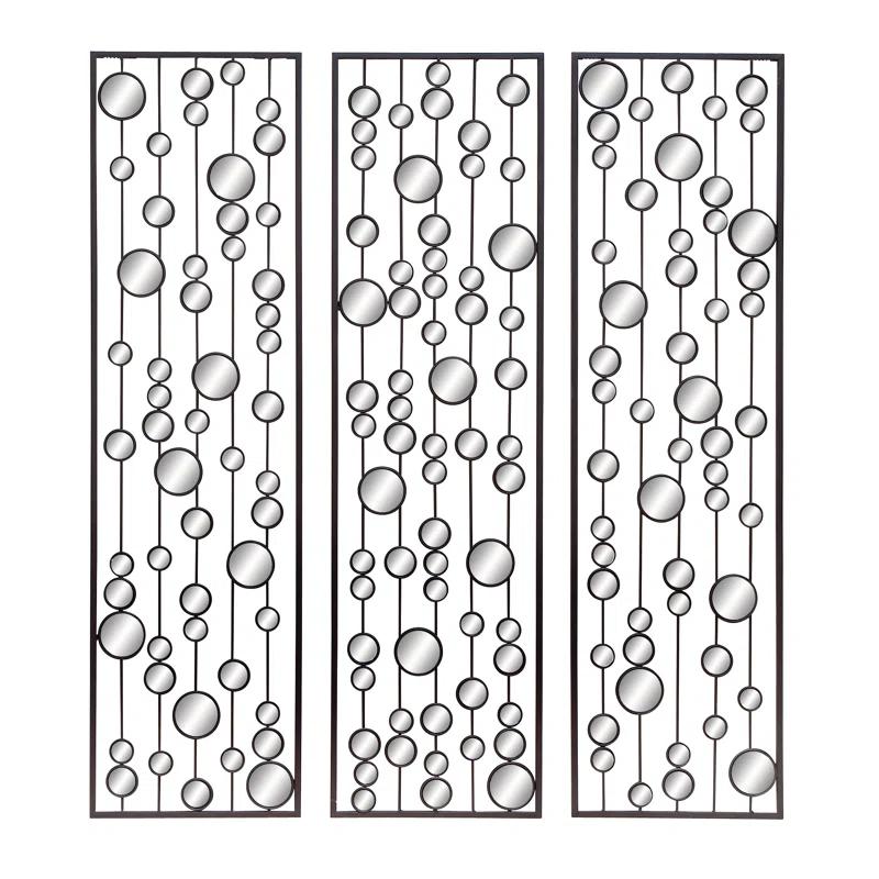 Mercer41 Metal Geometric Black Wall Decor with Round Mirror Accents Set