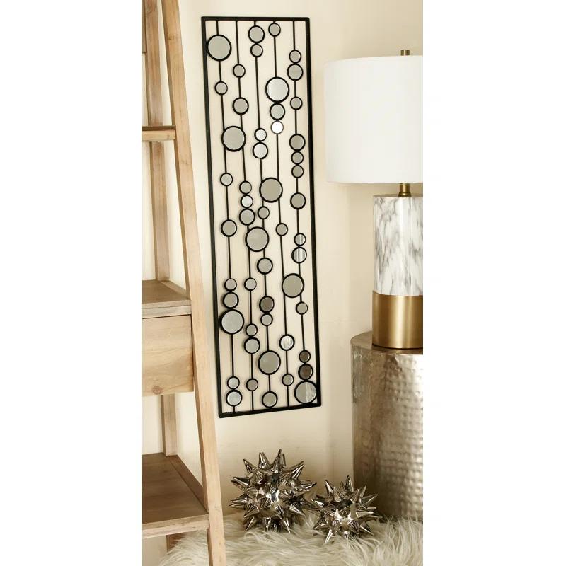 Mercer41 Metal Geometric Black Wall Decor with Round Mirror Accents Set