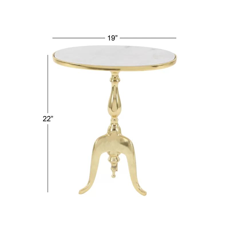 Elegant Round Gray Stone Top End Table with Gold Metal Base