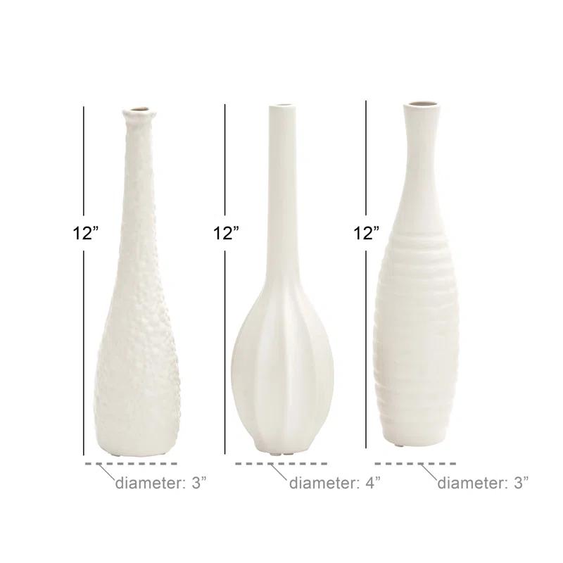 Elegant Trio Silver Ceramic Vase Set with Textured Finish