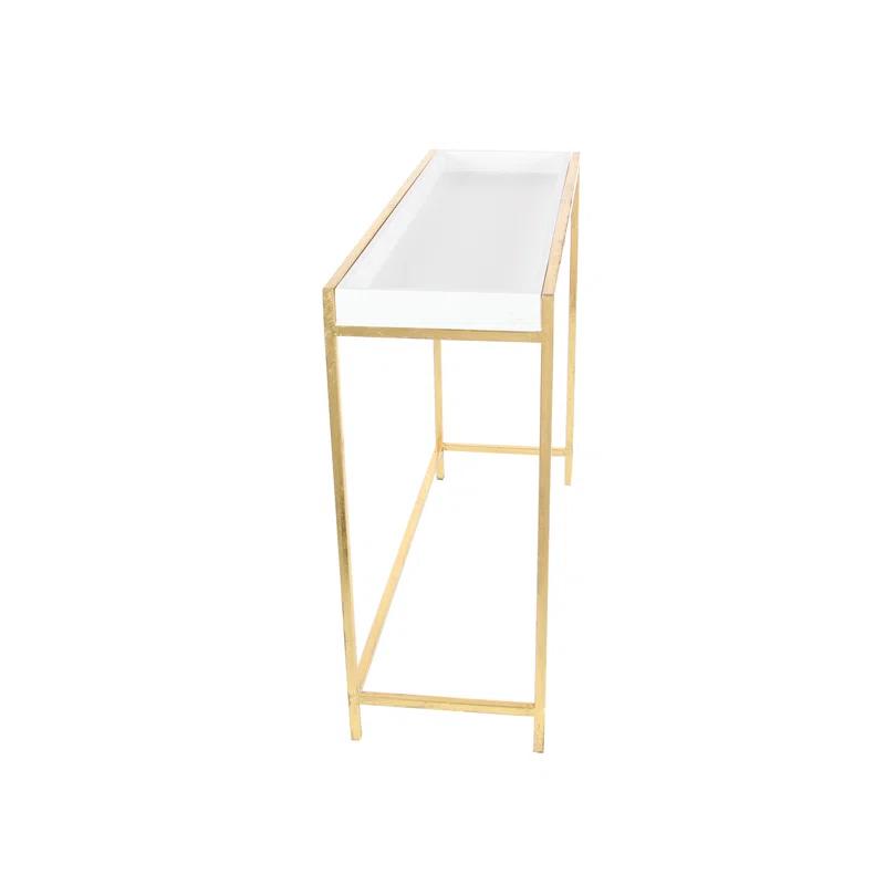 Mercer41 Blaine Wooden Nesting Tray Top Geometric Side End White Accent Table with Gold Metal Legs Set