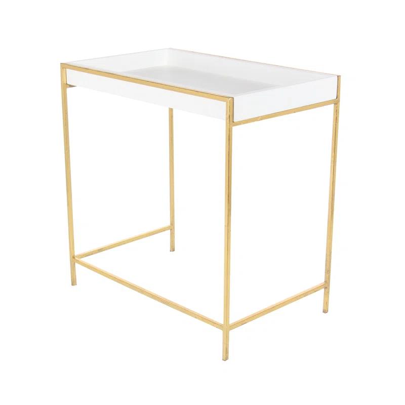 Mercer41 Blaine Wooden Nesting Tray Top Geometric Side End White Accent Table with Gold Metal Legs Set