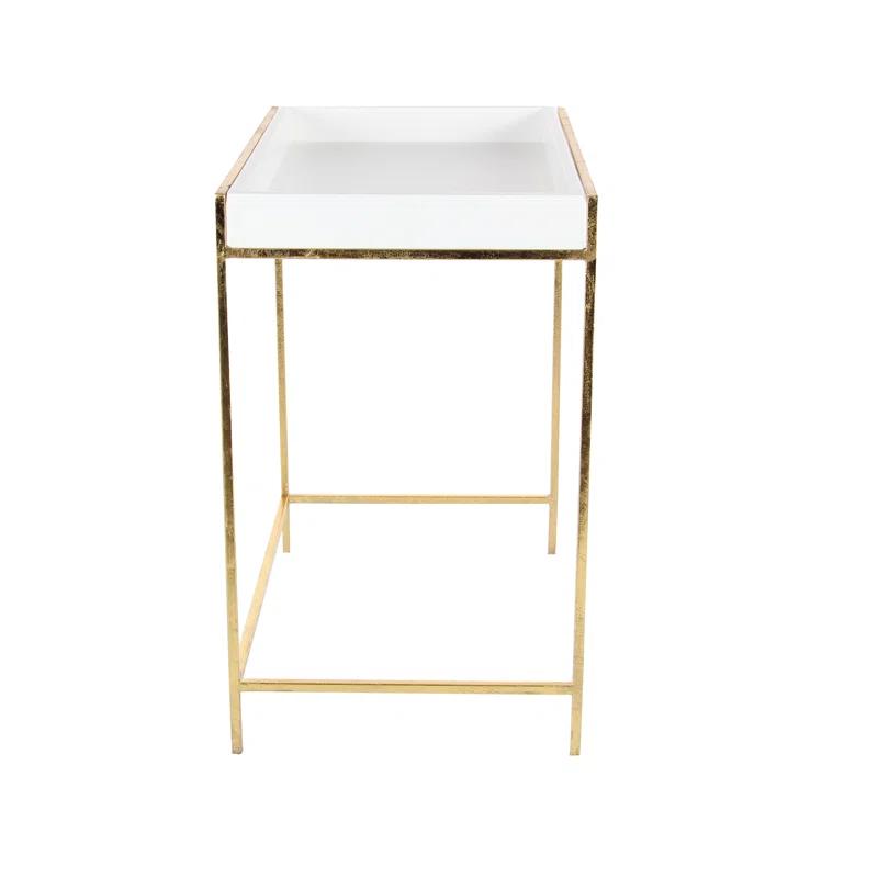 Mercer41 Blaine Wooden Nesting Tray Top Geometric Side End White Accent Table with Gold Metal Legs Set