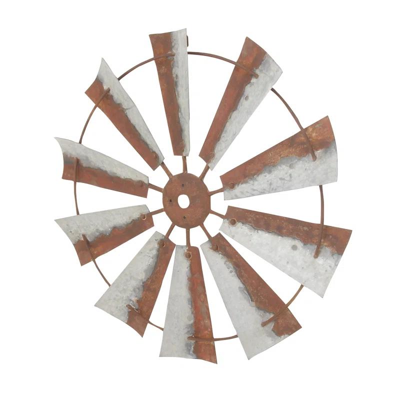 Millwood Pines Metal Indoor Outdoor Windmill Brown Wall Decor
