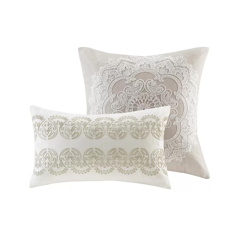 Suzanna White Embroidered Cotton 20"x12" Throw Pillow
