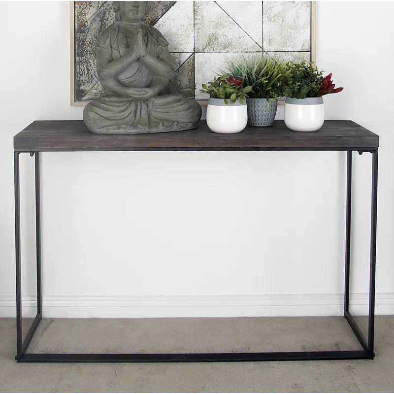 Union Rustic Corneau Wood Minimalistic Dark Brown Console Table with Black Metal Legs