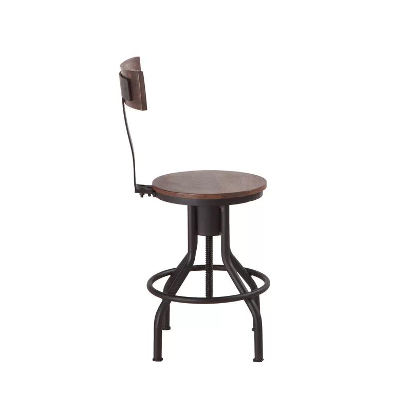 Adjustable Acacia Wood and Zinc Bar Stool with Swivel