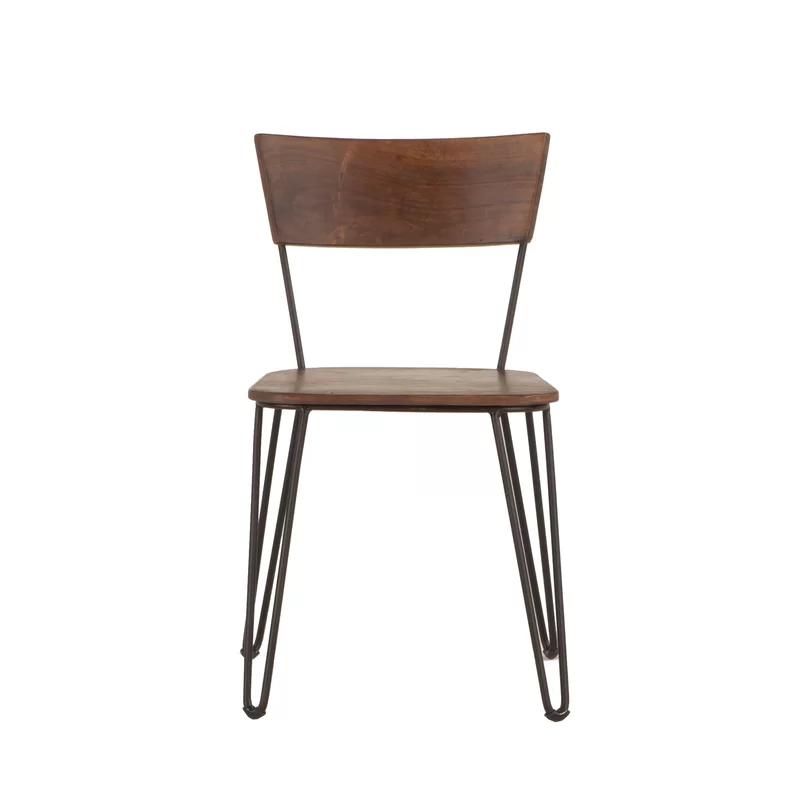 Vail Mid-Century Modern Acacia Wood Side Chair with Hairpin Legs