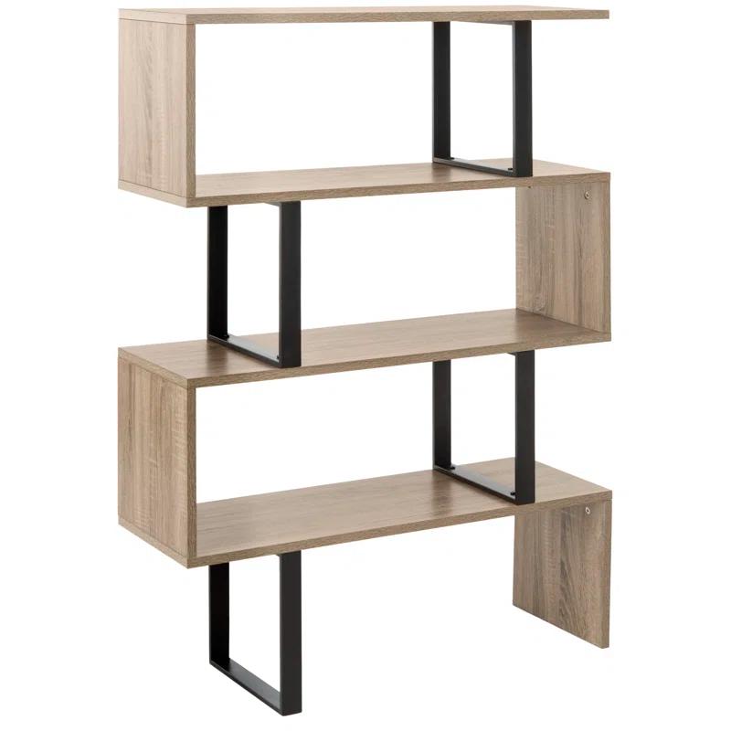 Louise 35'' Oak and Black Iron Mid-Century Geometric Bookcase