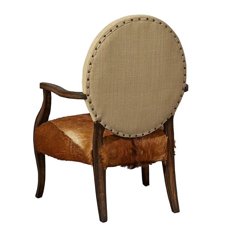 Oak Chestnut Arm Chair with Linen and Hide Upholstery