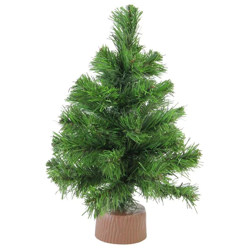 12" Mini Pine Tabletop Christmas Tree with Faux Wood Base - Unlit