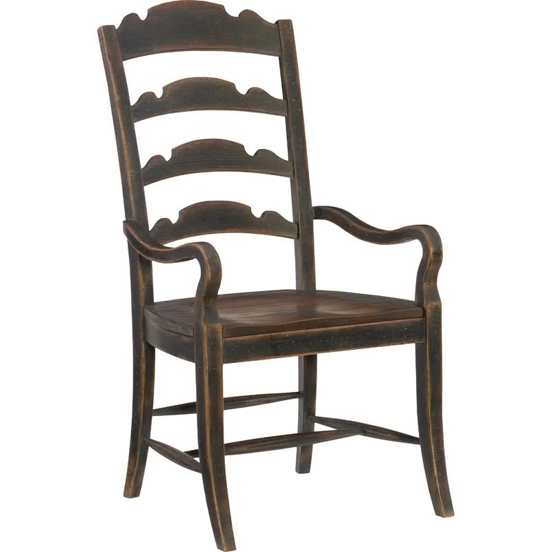 Black Ladderback Wood Arm Chair with Slat Design