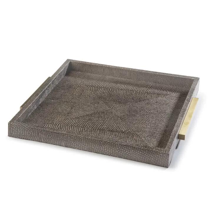 Vintage Brown Shagreen Square Serving Tray