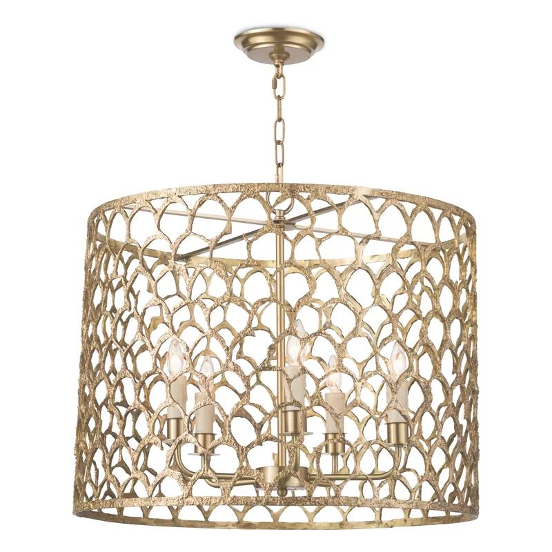Cabana 5-Light Natural Brass Cage Chandelier with Clear Cord