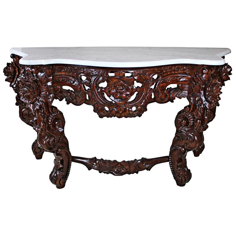 Viennese Salon Inspired 54'' Mahogany Console Table with Marble Top