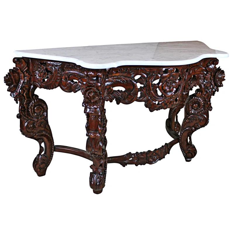 Viennese Salon Inspired 54'' Mahogany Console Table with Marble Top